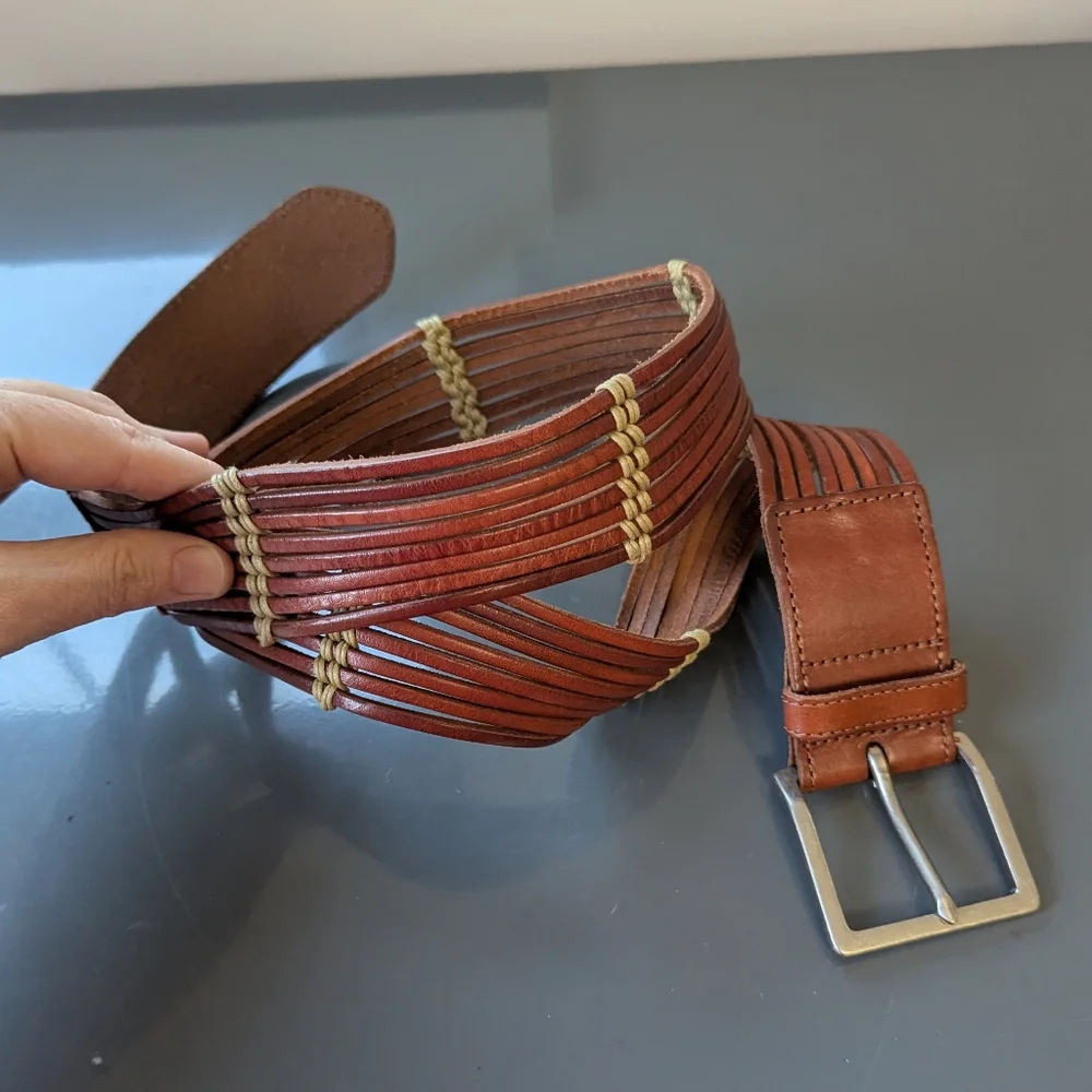 Vintage Talbots Brown Woven Leather Belt Boho Festival‎ Wide Chestnut